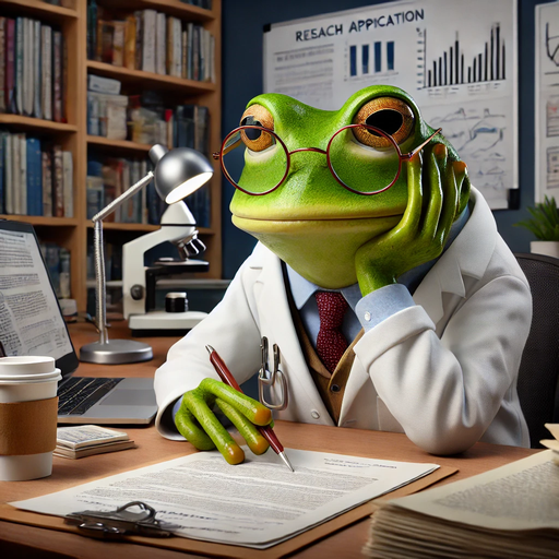 Frog writing a grant application.